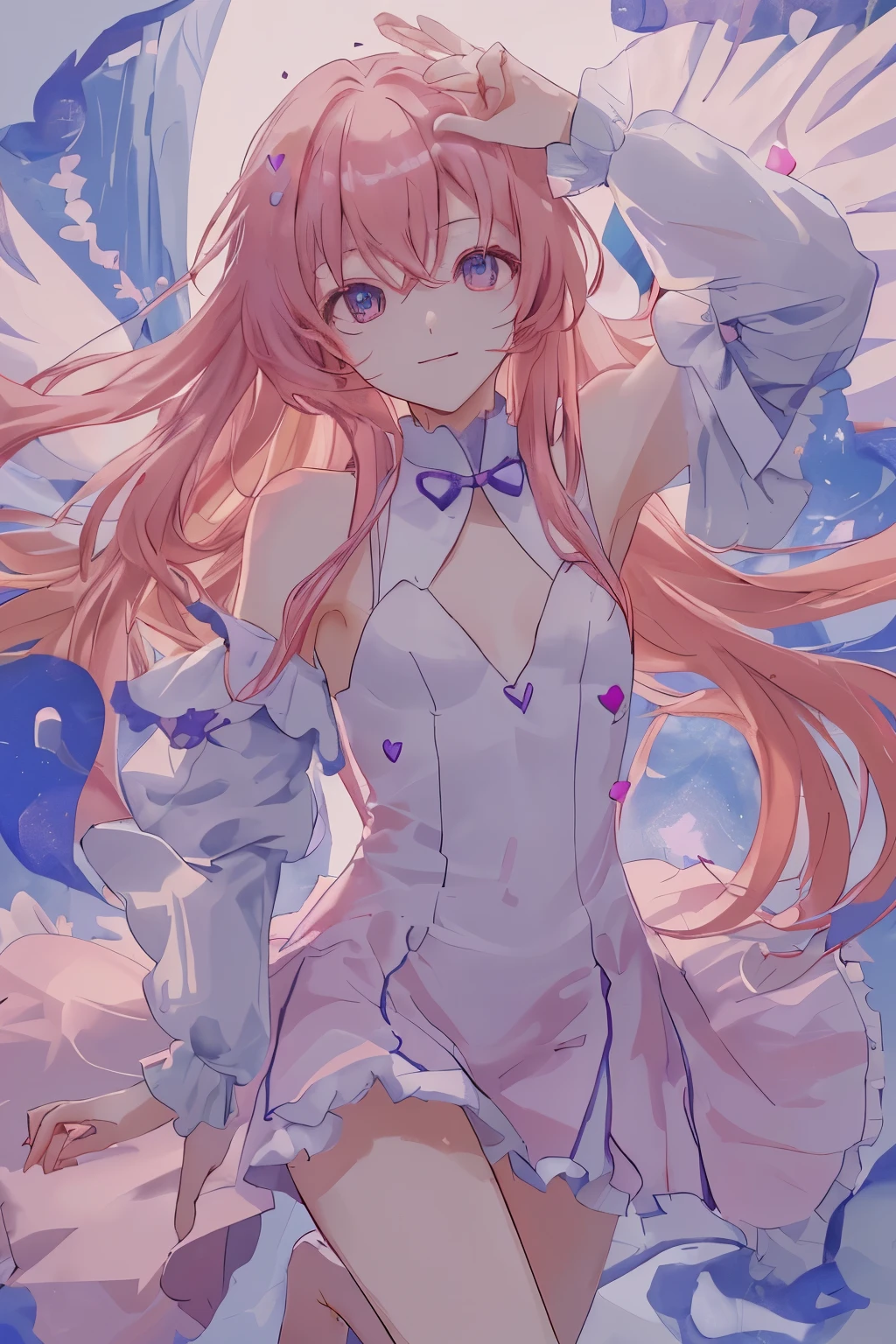 1_girl, (anime, kawai:2), (masterpeice, best_quality, simple, cute, dreamy, vibrant, clean:1.5), (cute, cute_smile, young:1.8), (delicate, beautiful, thin:1.5), (girlfriend, angel:1.6), (green_eyes, simple_eyes:1.5) (long_hair, blond_hair, wearing_pink_dress, pink_angel_wings, sexy_gloves:1.5), extremely_delicate, (love_magic:1.5), (age_size_fits_body), (small_thighs:1.3), (breasts), (eye_level:1.3), (heart_magic, love:1.5),