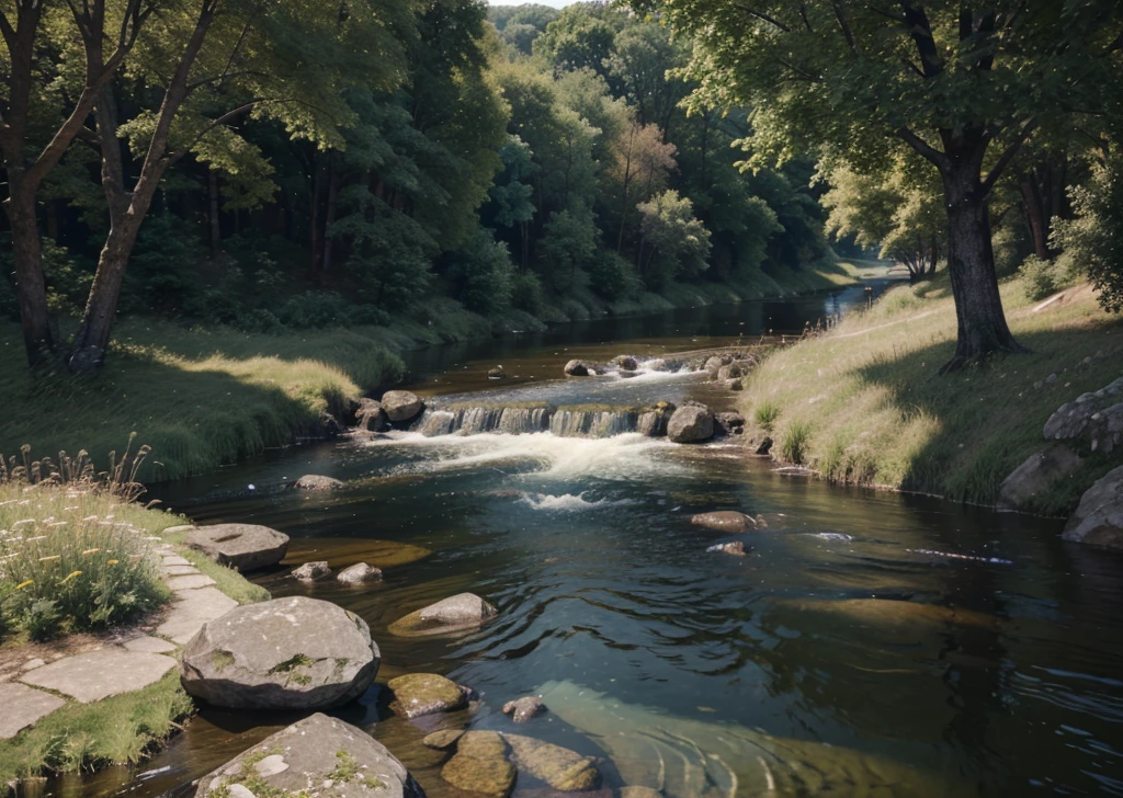 Hyperrealistic 8k high detail 3d art, beautiful river