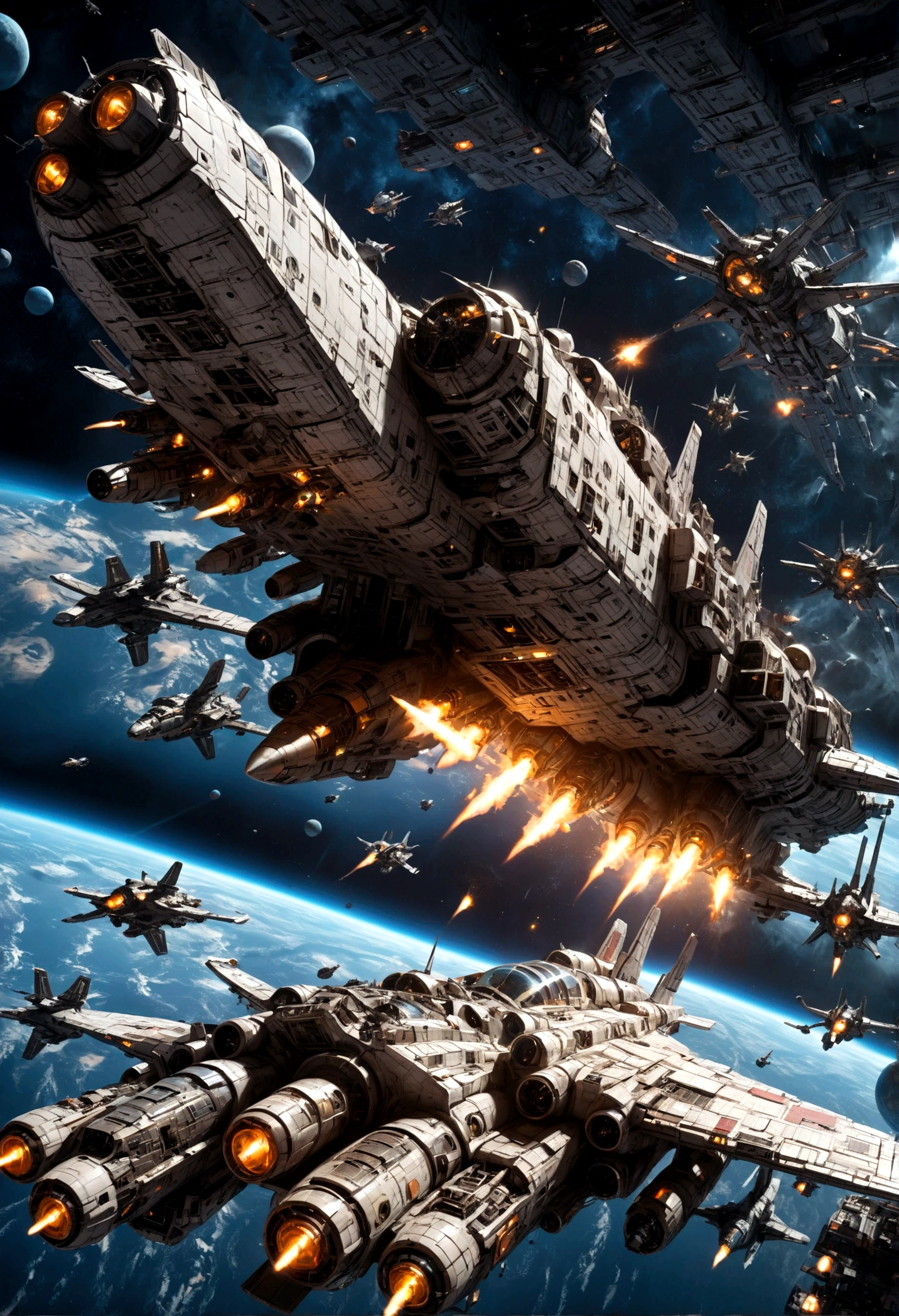 Space War, high quality, space pirates fleet attacking a giant imperial space station :: futuristic space combat, space combat, spaceships, space station, a supernova in the background, explosions, lasers, dogfight, space armada, space battle, outer space, sci-fi, by Ivan Laliashvili, concept art, environment concept art, best of artstation, cgsociety, rule of thirds, asymmetrical composition, cinematic lighting, cinematic shot, oil on canvas, clean strokes, 8k resolution, highly detailed, masterpiece, best quality, very aesthetic, absurdres
