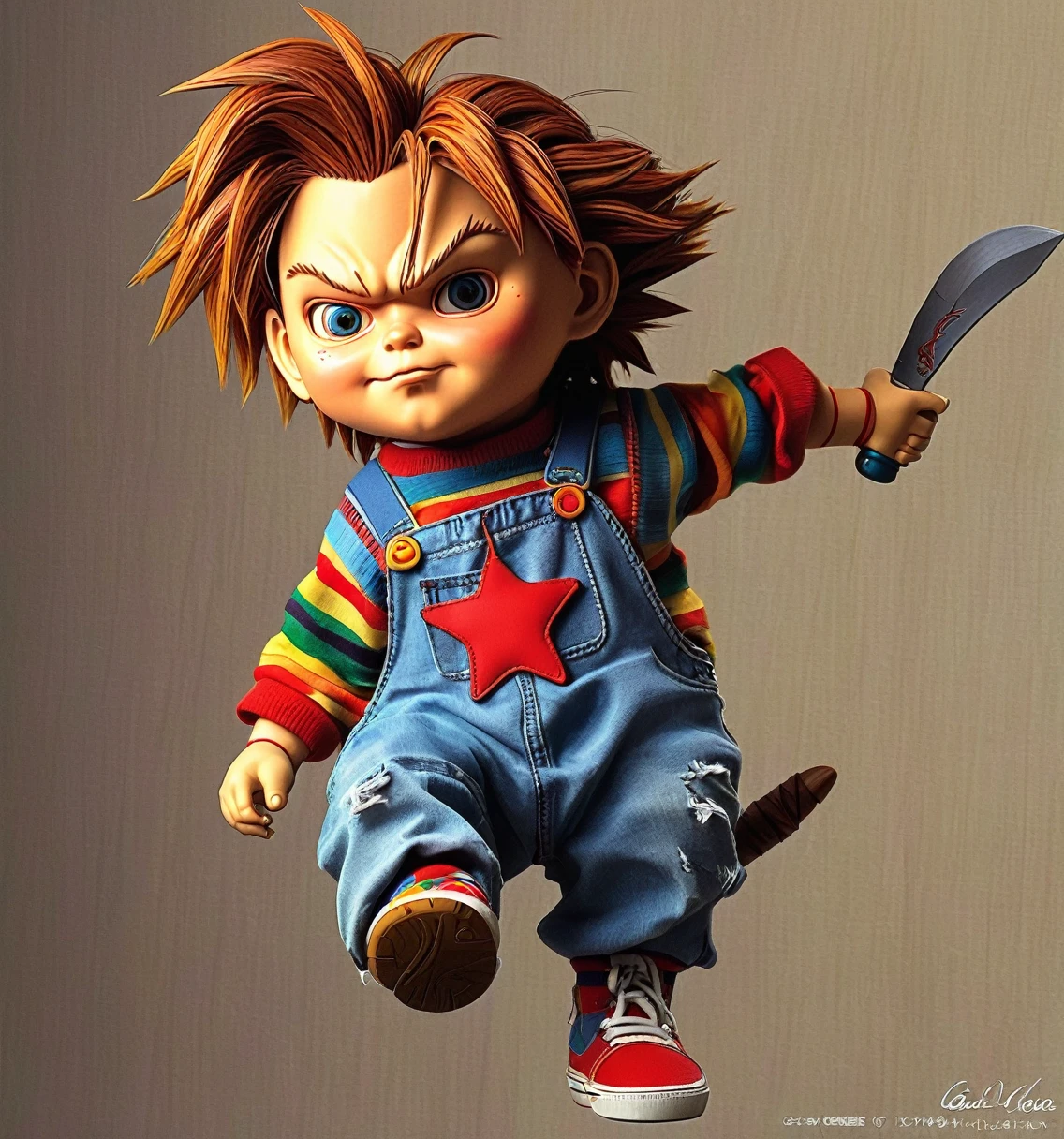 cartoon, very detailed, cute chucky a male style ghibli studios