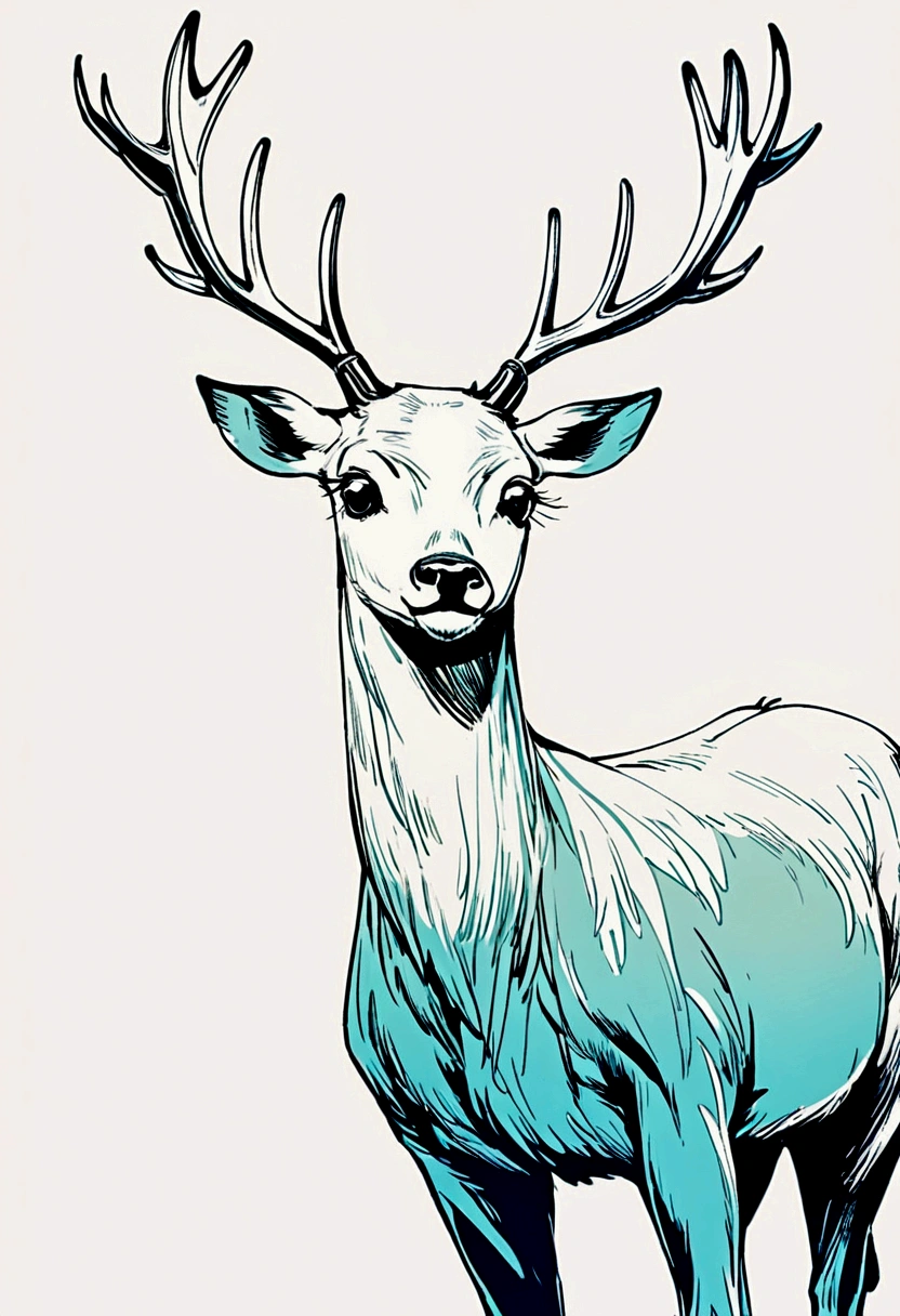 Beautiful and vivid deer painting , Monochromatic light color background