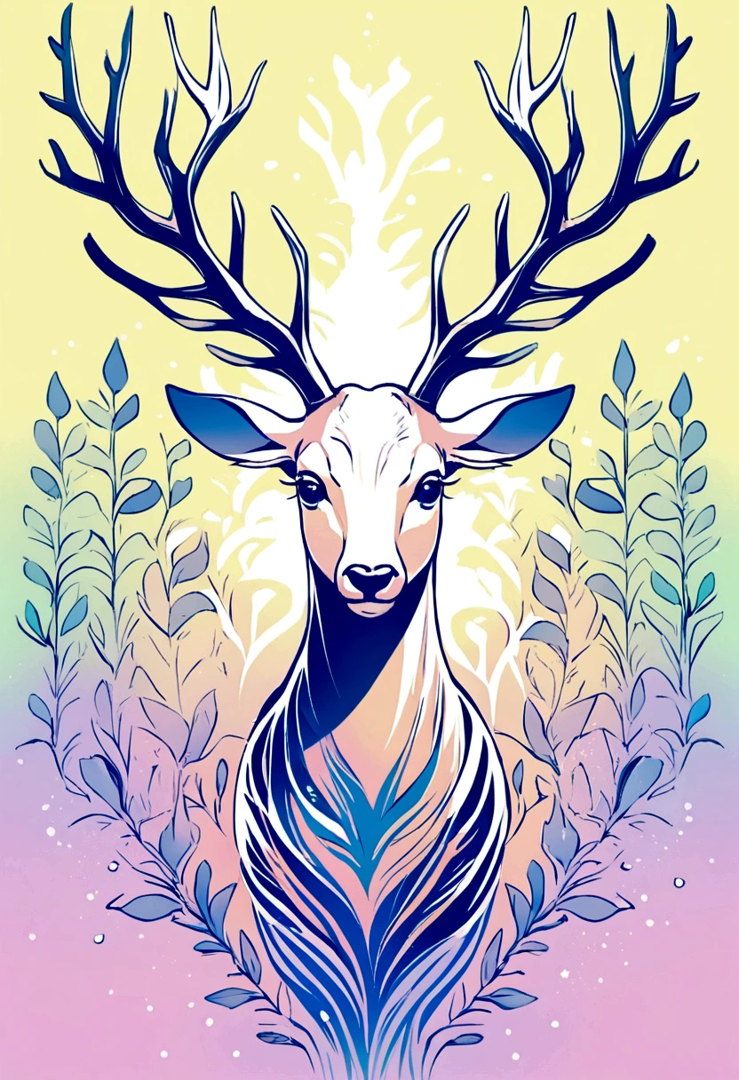 Beautiful and vivid deer painting , Monochromatic light color background