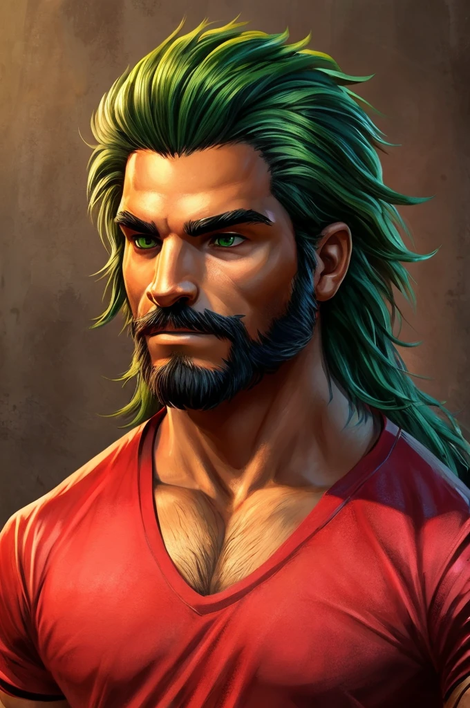 ((best quality)), ((masterpiece)), (detailed), perfect face Masculino estilo game free fire  capuz vermelho cabelo verde e uma camisa do Flamengo