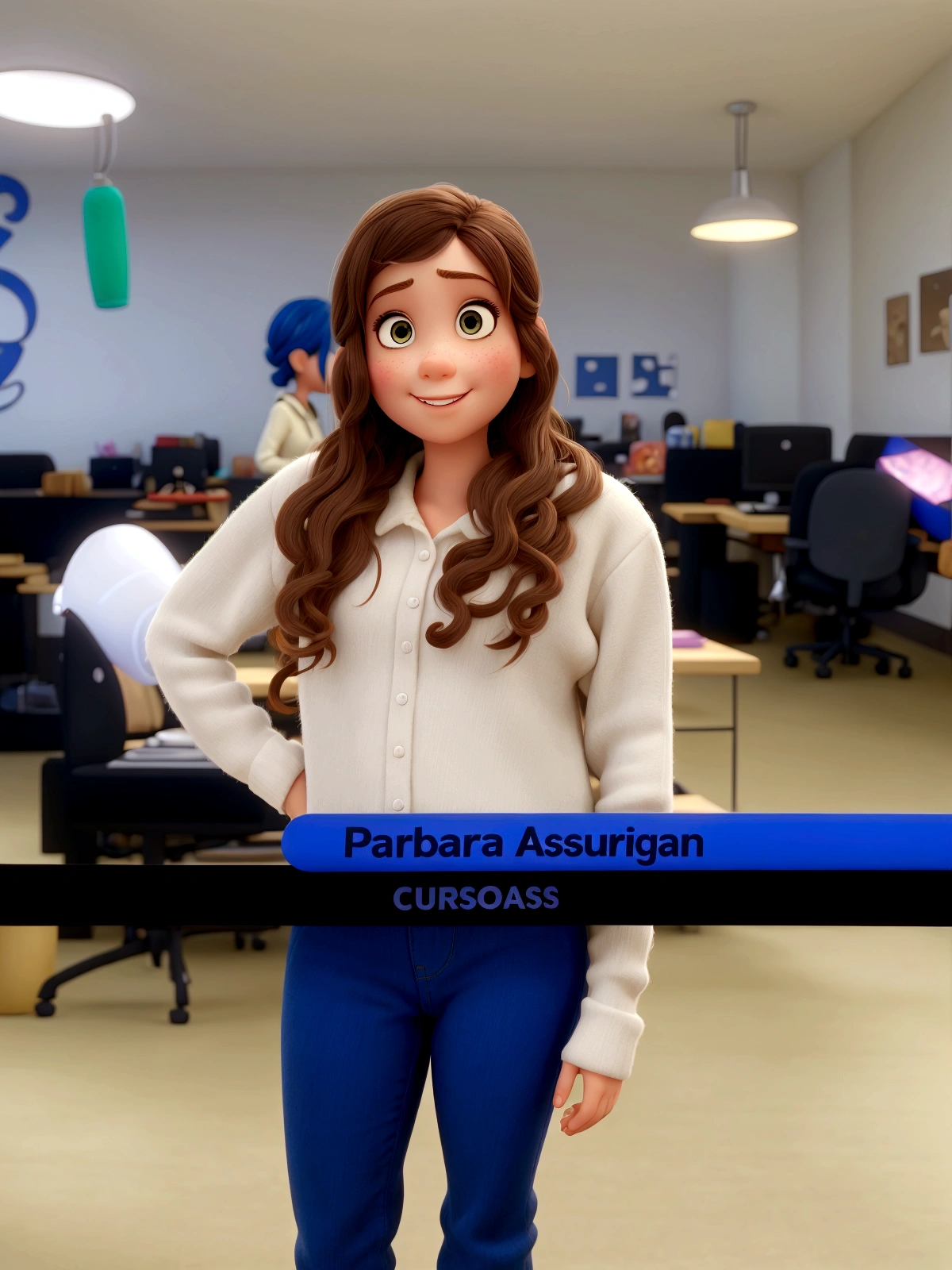 A girl styled as a Pixar character
