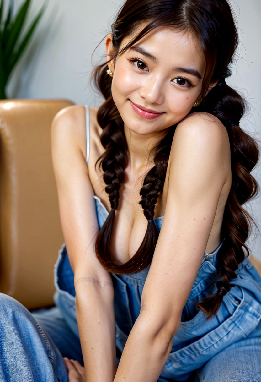 ((Highest quality, 8K, masterpiece: 1.3)), One girl, The beauty of slim abs: 1.3, (Casual Hairstyles, :1.2), Loose dress, Super detailed face, Delicate eyes, double eyelid, smile. Take a photo with a cute pose, Very low number, Narrow waist, Big Breasts, close, close, Beautiful background