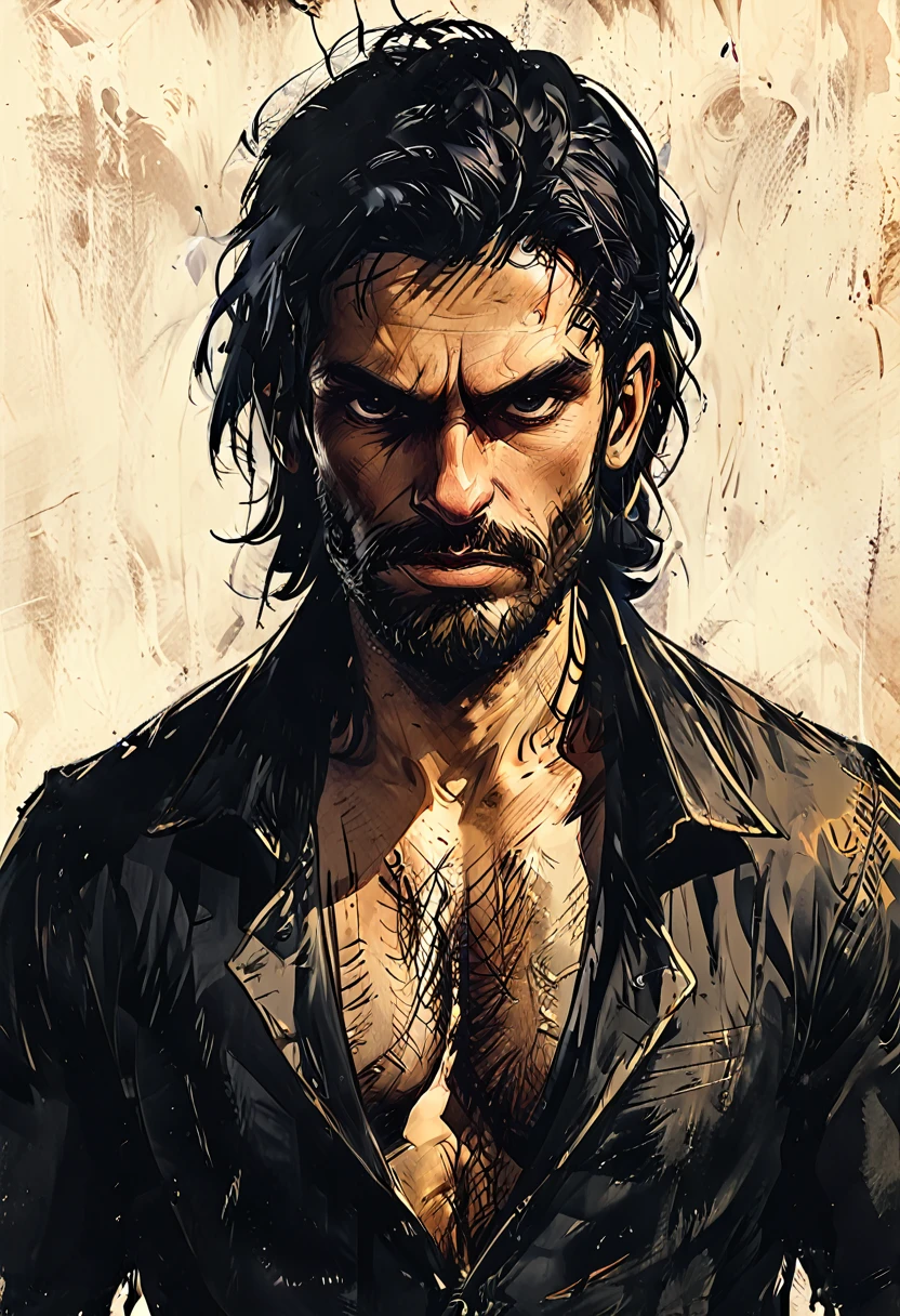 beautiful man pirate medival, black hair, sexly. Graphic style of Roman comics, 2d, 8K, hyper realism, masterpiece, high resolution, best quality, Ultra-detail, super realistic, Hyperrealistic art, good quality, ultrahigh resolution, highest level of detail, lot of details, extremely high resolution details, incredibly lifelike, soft cinematic light, full body pose, muscular, white background. beard. clean face