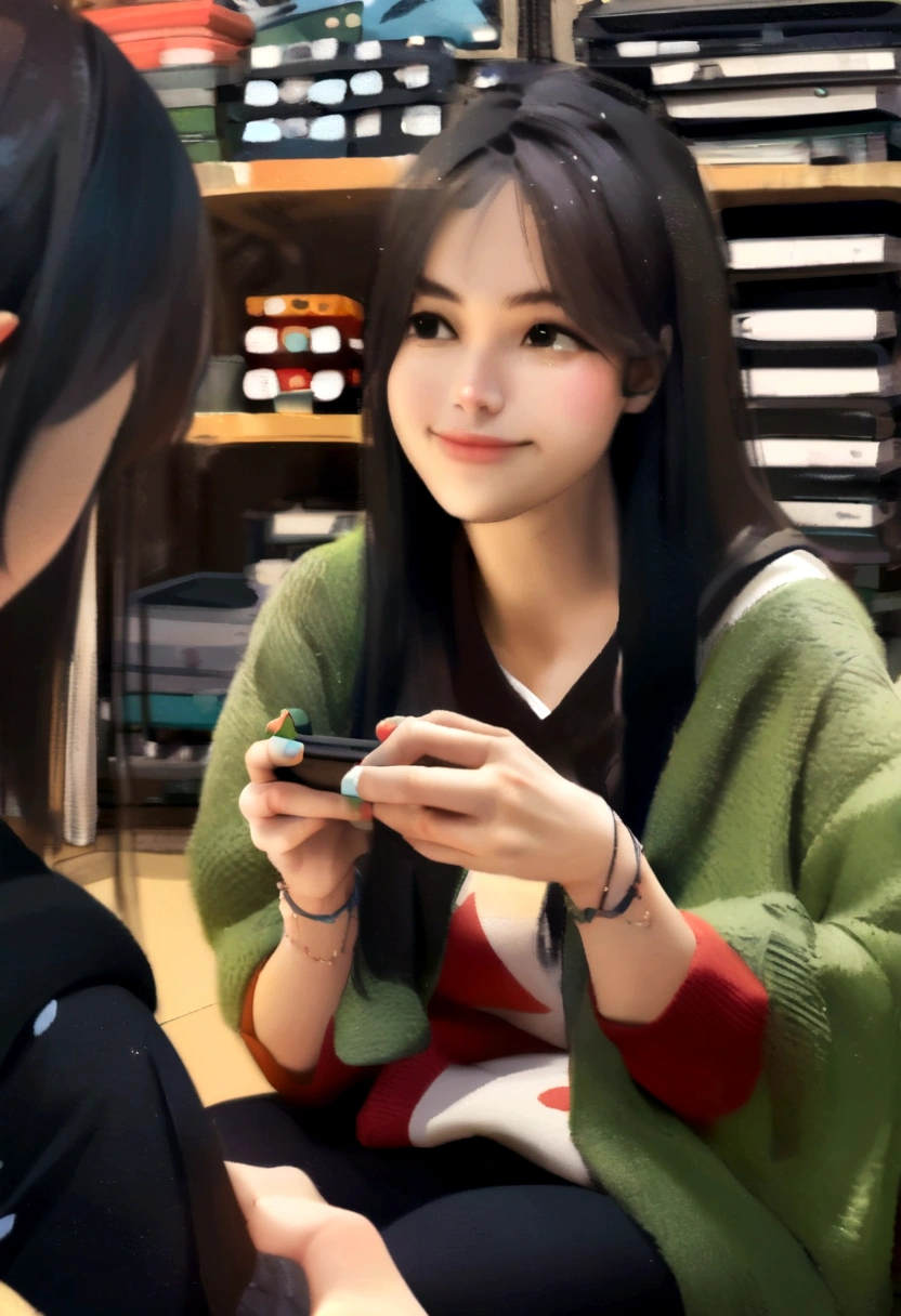 Cute sitting playing a 2d cartoon game
