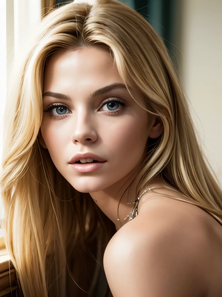 (masterpiece. UHD. Photorealistic) medium full shot. an ultra hot gorgeous European woman.age 23. portrait (Michelle pfeiffer: 0.2), (Jennyfer Lawrence 0.4) blonde hair.