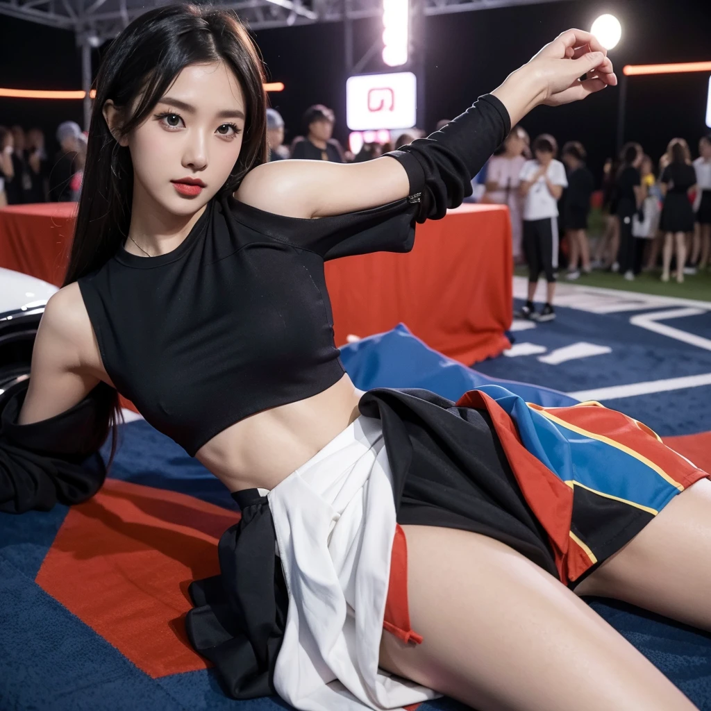 Cool woman、Colorful costumes、F1 Driver Cosplay、Colorful costumes、Clothing with company logo、Grid Girlsのカラフルで派手な衣装、Grid Girls、Perfect Face、Paddock Girls、Harem、motor Show、tights、Bodycon Costumes、Grid Girls、Russia、Grid Girlsのコスプレ、belly button、Pleated skirt、Bodycon Costumes、Photographed in a sexy pose