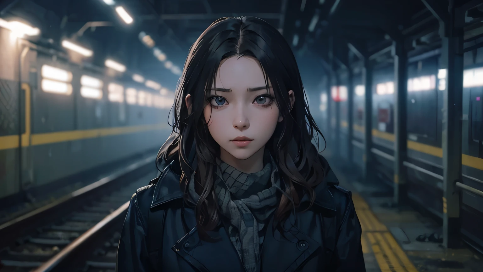 anime character in a dark subway station with a train coming in, realistic anime 3 d style, realistic artstyle, artwork in the style of guweiz, urban girl fanart, realistic art style, digital anime illustration, 🤤 girl portrait, realistic anime artstyle, detailed digital anime art, realistic anime art style, detailed portrait of anime girl, made with anime painter studio
