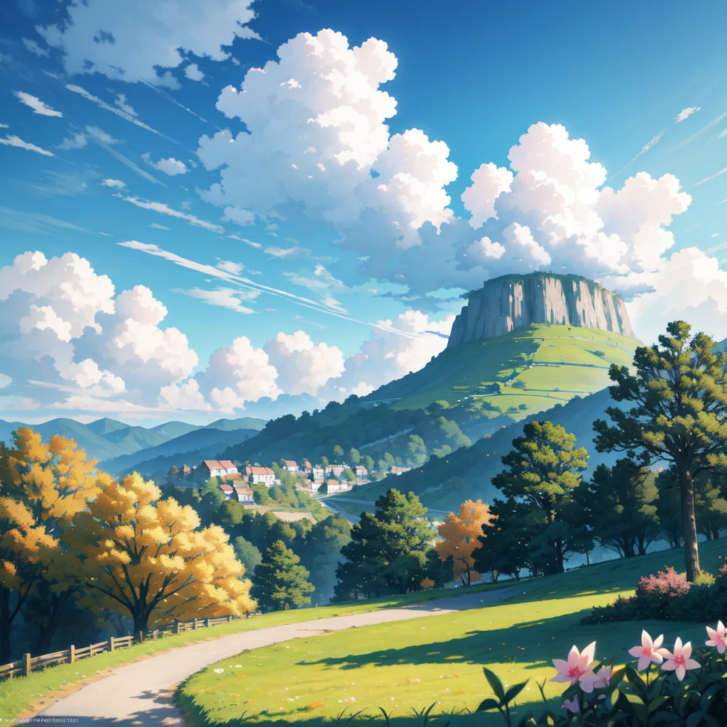 anime scenery of a tree on a hill with a sky background, anime nature, anime nature wallpap, anime beautiful peace scene, anime countryside landscape, beautiful anime scenery, anime background, beautiful anime scene, anime scenery, anime background art, anime landscape, Beautiful trees, beautiful fluffy clouds. anime, anime landscape wallpaper, The scenery is very beautiful., scenery wallpaper