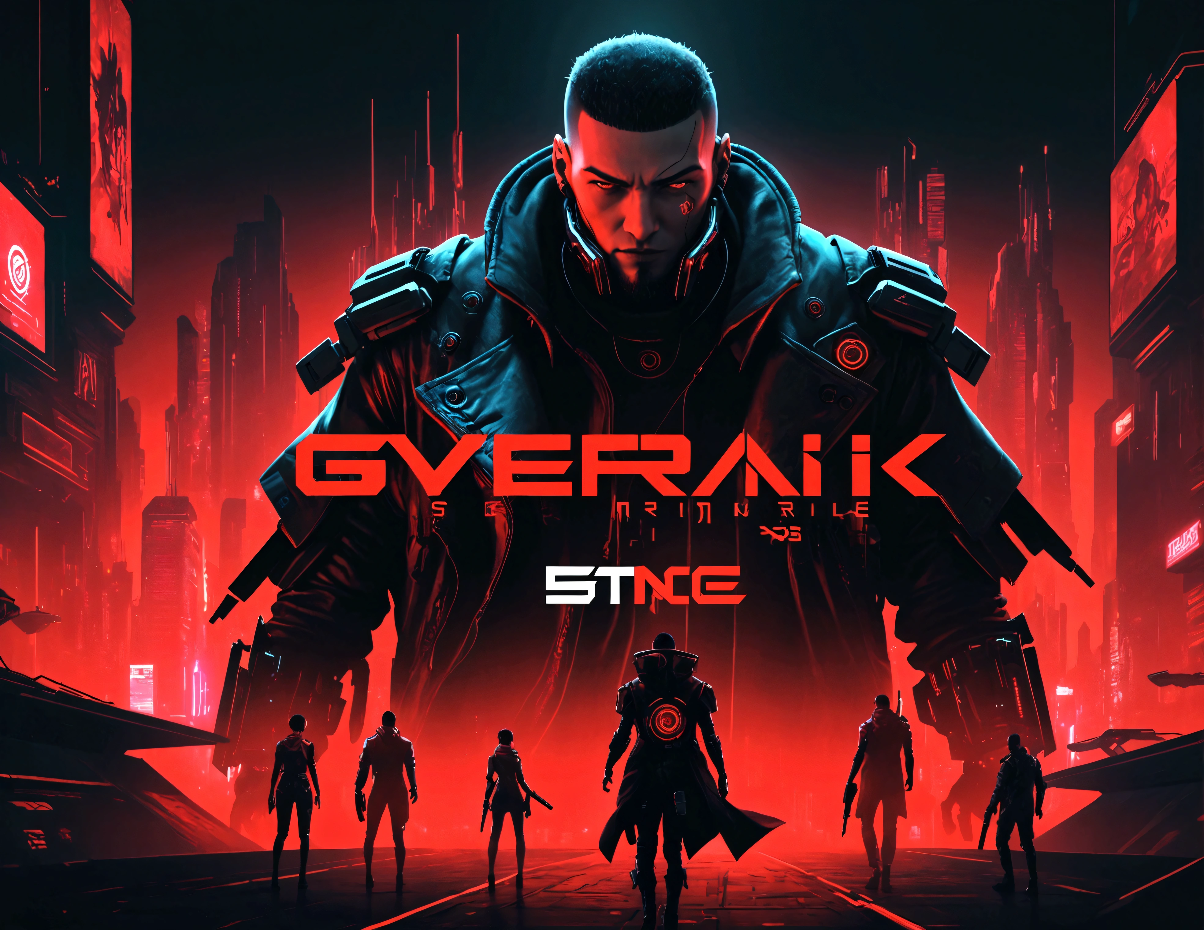 game banner, design, idea, cyberpunk, red and black tones