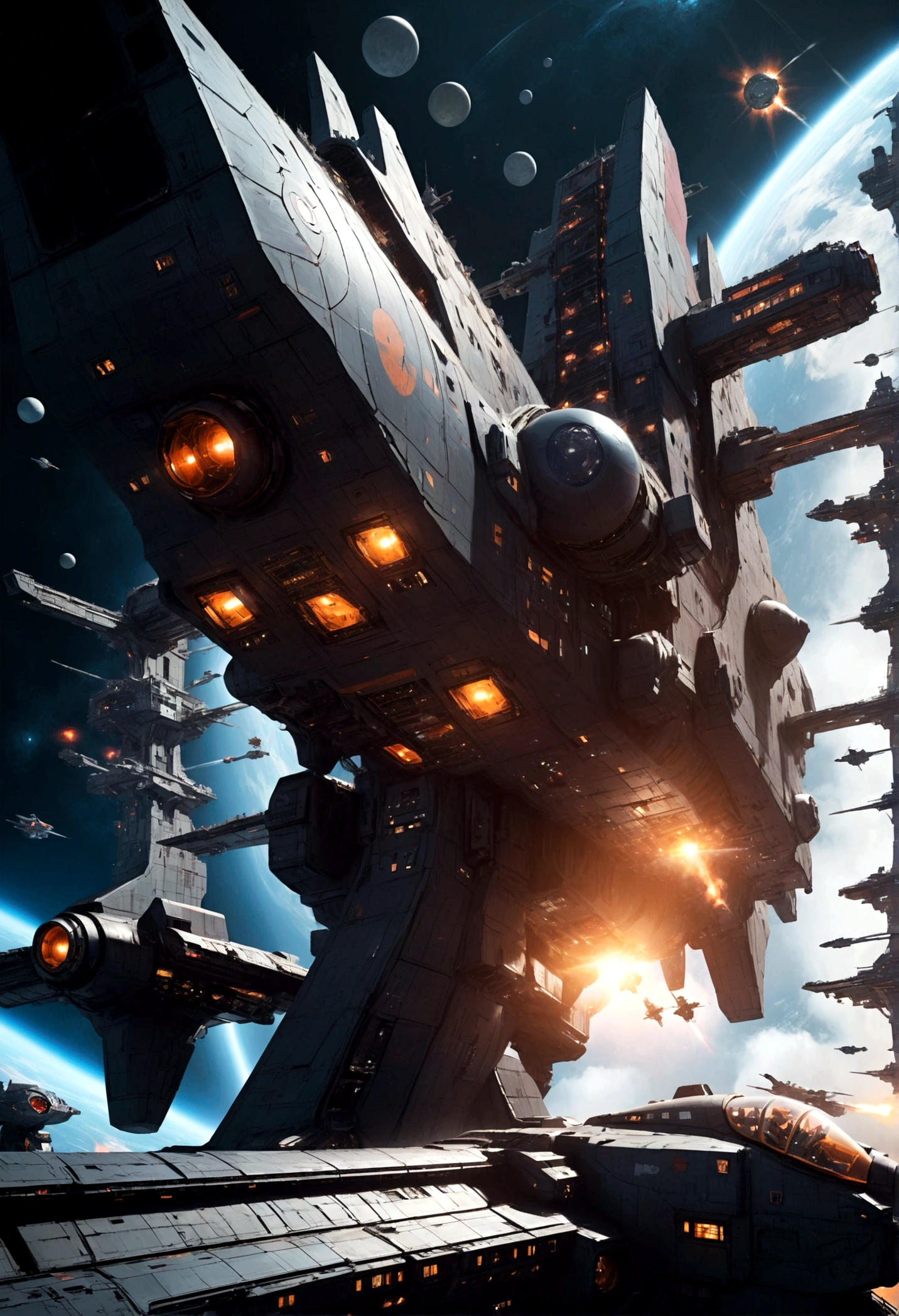 Space War, high quality, space pirates fleet attacking a giant imperial space station :: futuristic space combat, space combat, spaceships, space station, a supernova in the background, explosions, lasers, dogfight, space armada, space battle, outer space, sci-fi, by Ivan Laliashvili, concept art, environment concept art, best of artstation, cgsociety, rule of thirds, asymmetrical composition, cinematic lighting, cinematic shot, oil on canvas, clean strokes, 8k resolution, highly detailed, masterpiece, best quality, very aesthetic, absurdres