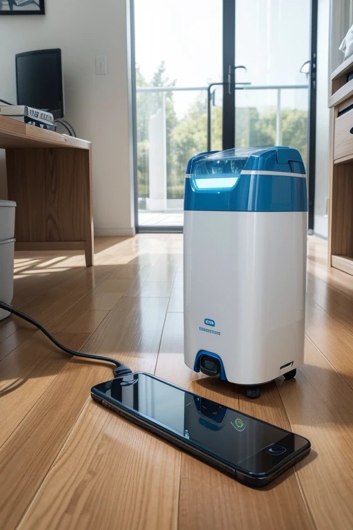 CleanBot 3000 Front View:
A visual representation of the CleanBot 3000's modern design, with intuitive controls and a compact appearance.
CleanBot 3000 in Action:
An image of the robot navigating through a room, demonstrating its efficient vacuuming capacity on different types of floors.
CleanBot 3000 Control Application:
Smartphone app screenshot, showing intuitive control interface and cleaning scheduling options.
Navigation System Detail:
Detail of the CleanBot 3000's sensors and cameras that enable environmental mapping and autonomous navigation.
Automatic Charging Base:
Image of the charging base where the CleanBot 3000 automatically returns to recharge its battery between cleaning sessions.