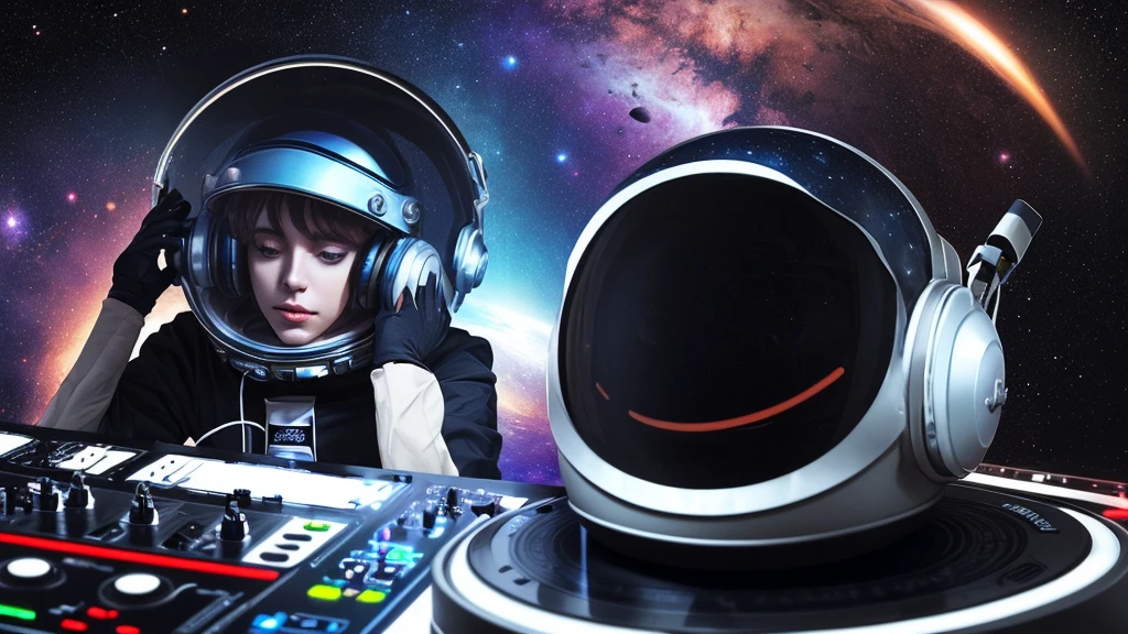 Space dj with closed helmet