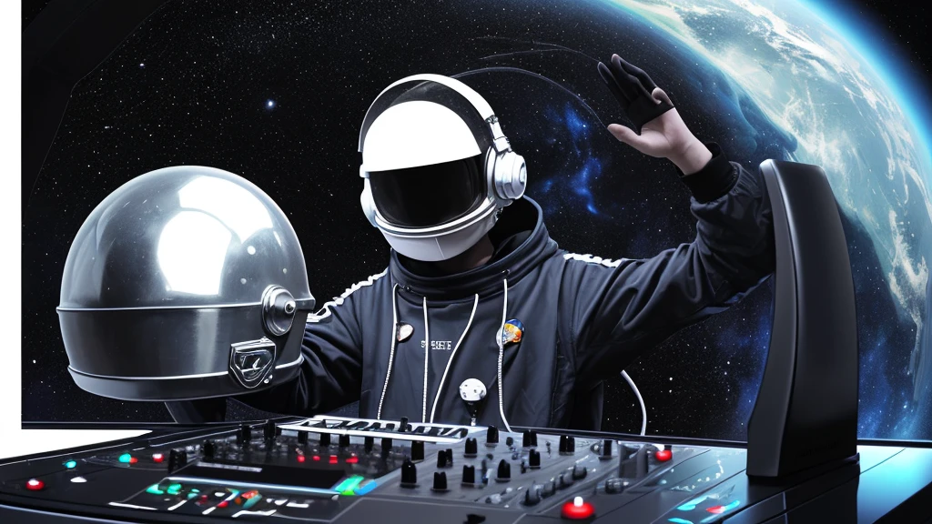 Space dj with closed helmet