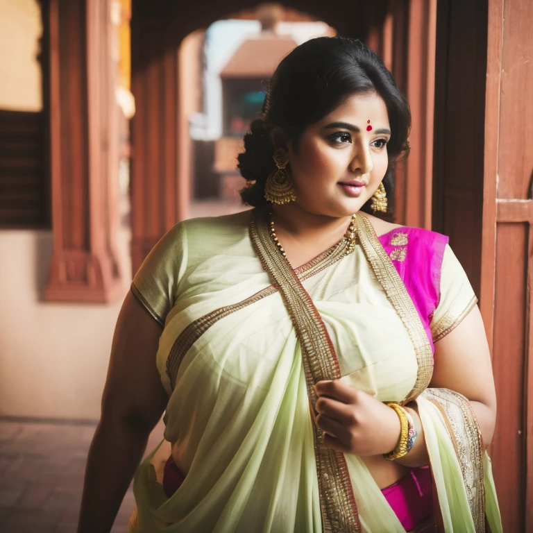 1 Heavenly beautiful and goddess beauty cute and sweet looking face Indian female, Heavenly beautiful Overweight, Heavenly beautiful Extremely fat, Heavenly beautiful and attractive Chubby figure , Heavenly beautiful looking and eye catching luxury style tight fitting Indian traditional sarees , reaching out, Heavenly beautiful Arabian woman, 16k, High resolution, masterpiece, highest quality, fine skin, outside view, Realistic Photograph, size 45 and waist size 32, close up face view