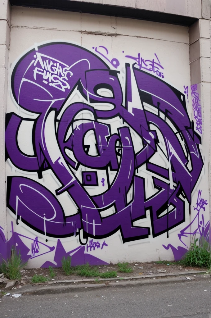 A graffiti that consists of the sentence GHG not on my balls in purple, black and white .