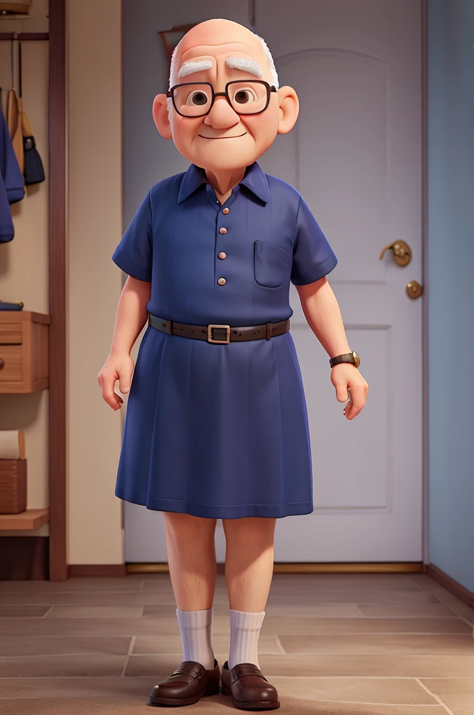 senior citizen, baldie, plumpness, with navy blue dress shirt