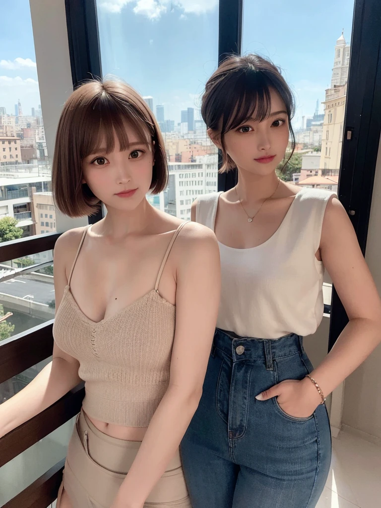 ((top-quality、8k、masterpiece:1.3))、1girl in、Beautiful woman with accentuated slim abs:1.3、(Casual Hairstyles、huge tit:1.2)、casual clothing:1.2、interiors、Super Detail Face、Delicat eyes、double eyelid、soft breasts、fullbody、Exposed breast 、Half French and half Japan