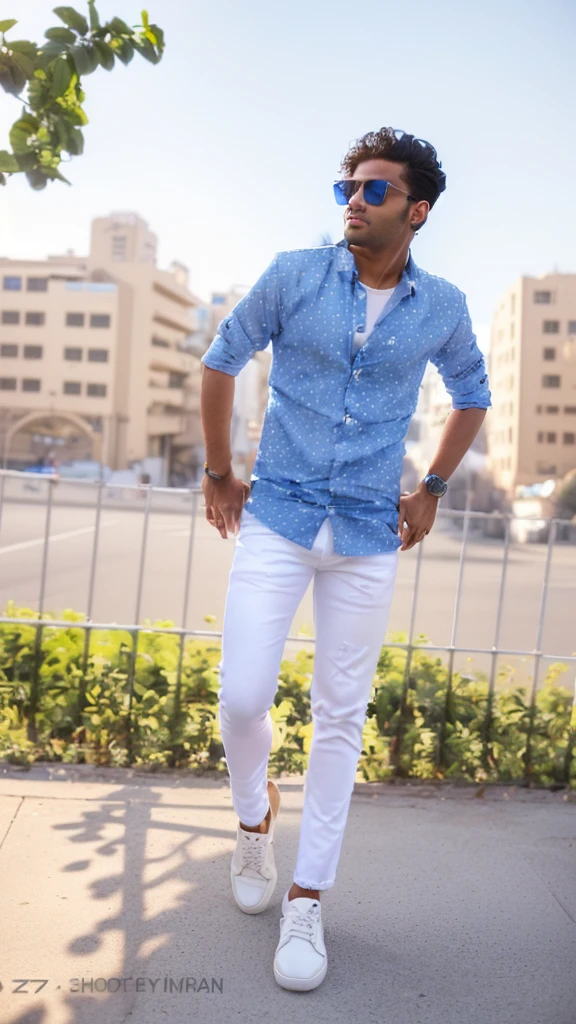 arafed man in a white shirt and blue jeans standing on a sidewalk, with a cool pose, casual photography, full body photogenic shot, candid picture, cool pose, with lovely look, full body picture, stylish pose, casual pose, with accurate face, taken with sony alpha 9, very artistic pose, wearing casual clothing, wearing in shirt, mohamed chahin style