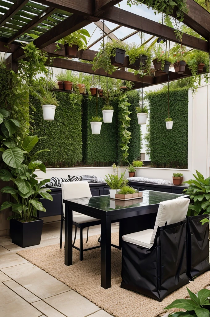 Black table above plants in nursery bags