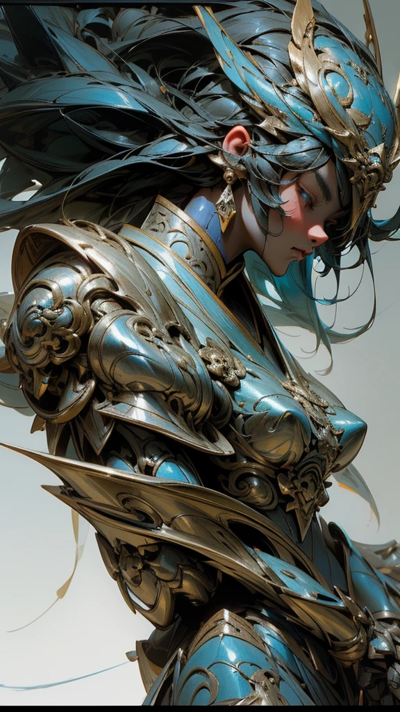 a close up of a woman in a silver and blue dress, chengwei pan on artstation, by Yang J, detailed fantasy art, stunning character art, fanart best artstation, epic exquisite character art, beautiful armor, extremely detailed artgerm, detailed digital anime art, artgerm on artstation pixiv, armor girl
