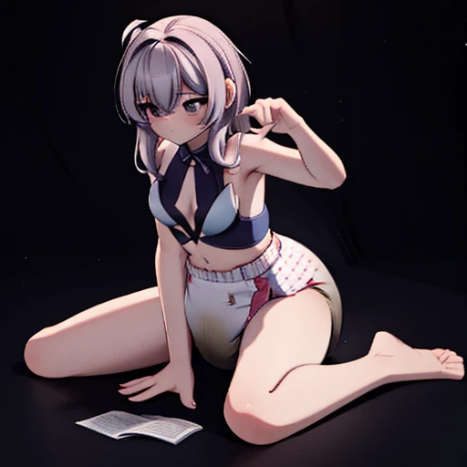 Full body painting, young girl, small, small breasts, diaper, filth