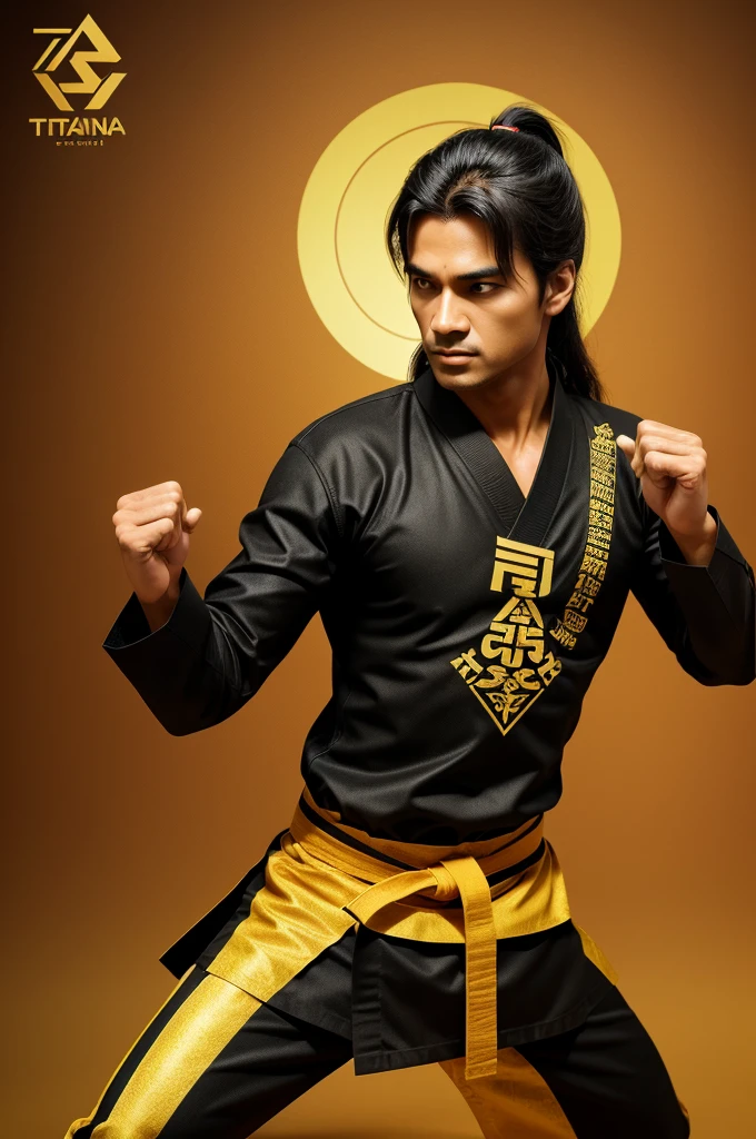 create a realistic 3d karate logo for a digital brand, precisely a architect brand with name TPSA, slogan will be TRIPURA PENCAK SILAT ASSOCIATION, using gold and black colour and background color will be indian flag color, make it detail Sk
