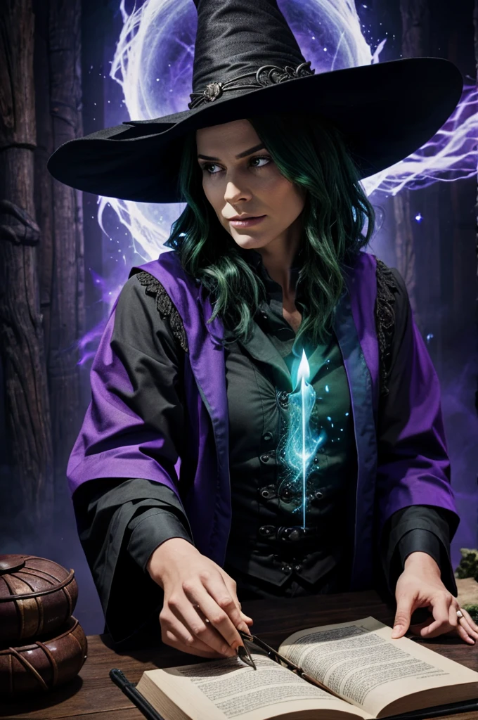 Wicked sorcerer making spell