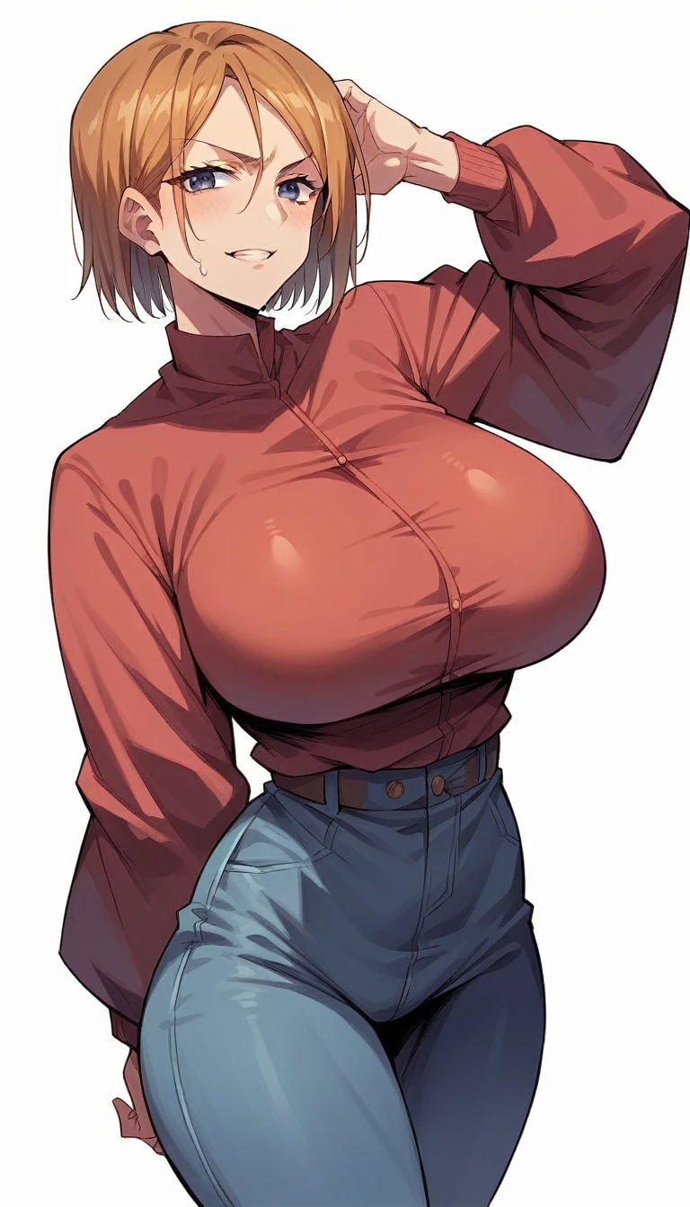 score_9, score_8_up, source_anime,kugisaki nobara,very Big Breasts,((1girl)),White background,