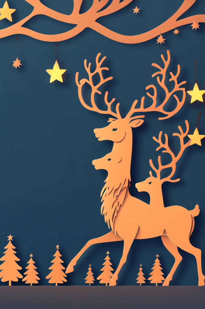 reindeer, Christmas tree and lights in the background, rndr