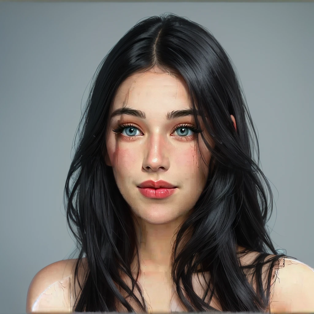 There is a woman with yper detailed long black hair looking at the camera, photobeautiful realistic face, realistic digital painting, beautiful realistic face, beautiful realistic face, hyperbeautiful realistic face, true-to-life portrayal, realistic detailed face portrait, digital art portrait, photorealistic face, photorealistic digital painting, realistically rendered face, highly detailed realistic face, accurate ultra-realistic faces, photo true-to-life portrayal