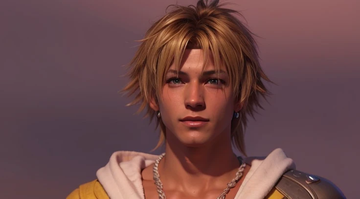 Tidus, Final Fantasy X, blond, adult, realistic lighting, HD, highly detailed, full body