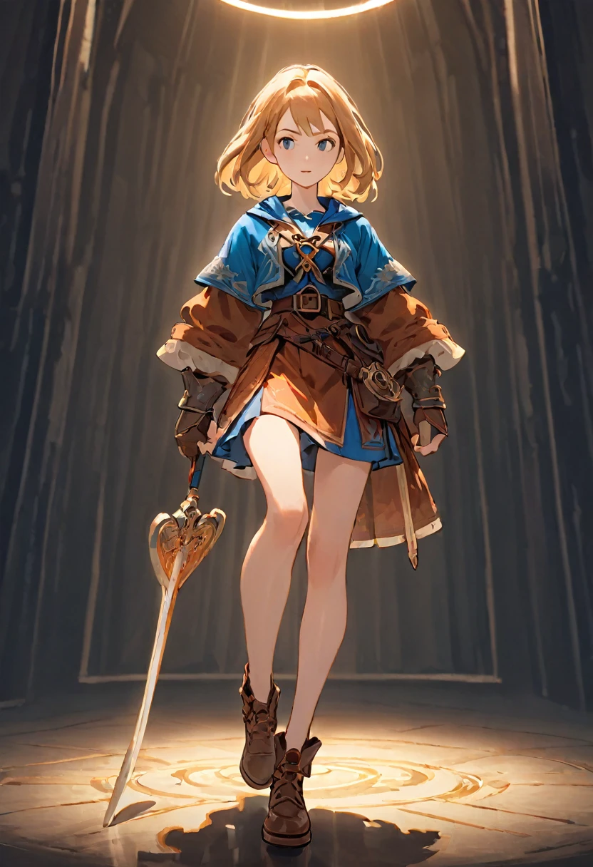 Female Adventurer, cute,whole body, mini skirt,Game Art Style, (masterpiece), Highest quality, High resolution, 4K, 8K, Detailed illustrations, Exquisite detail, Cinema Lighting, Great quality, One girl, a healthy woman, Great shade, Soft lighting, To the camera, Perfect Eyes