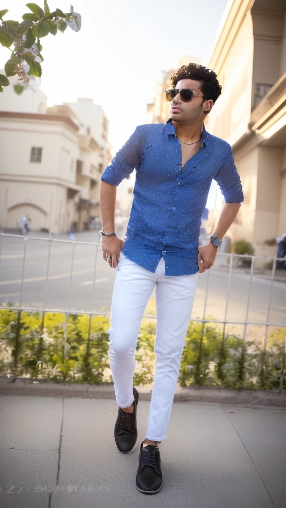 arafed man in a white shirt and blue jeans standing on a sidewalk, with a cool pose, casual photography, full body photogenic shot, candid picture, cool pose, with lovely look, full body picture, stylish pose, casual pose, with accurate face, taken with sony alpha 9, very artistic pose, wearing casual clothing, wearing in shirt, mohamed chahin style
