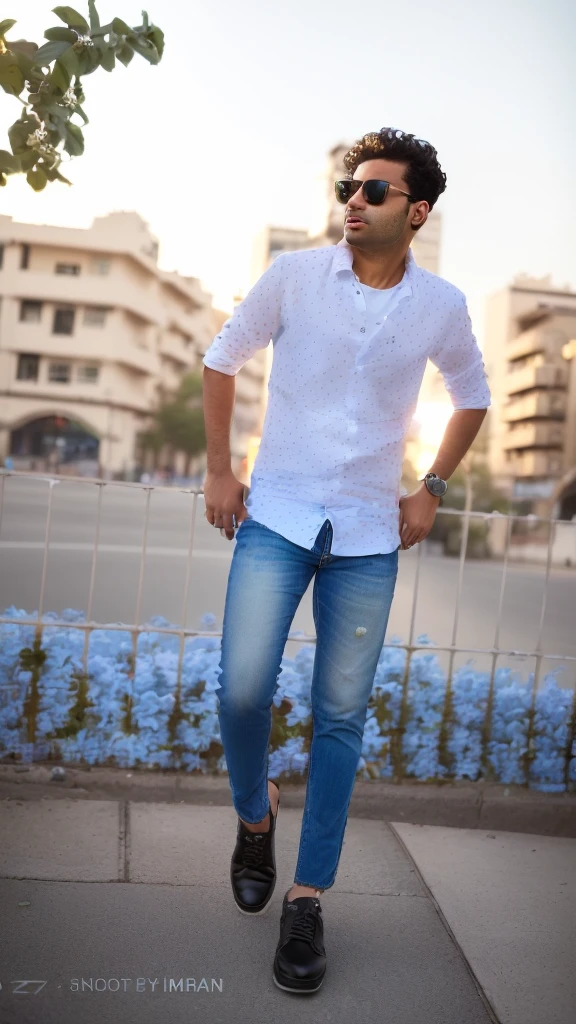 arafed man in a white shirt and blue jeans standing on a sidewalk, with a cool pose, casual photography, full body photogenic shot, candid picture, cool pose, with lovely look, full body picture, stylish pose, casual pose, with accurate face, taken with sony alpha 9, very artistic pose, wearing casual clothing, wearing in shirt, mohamed chahin style