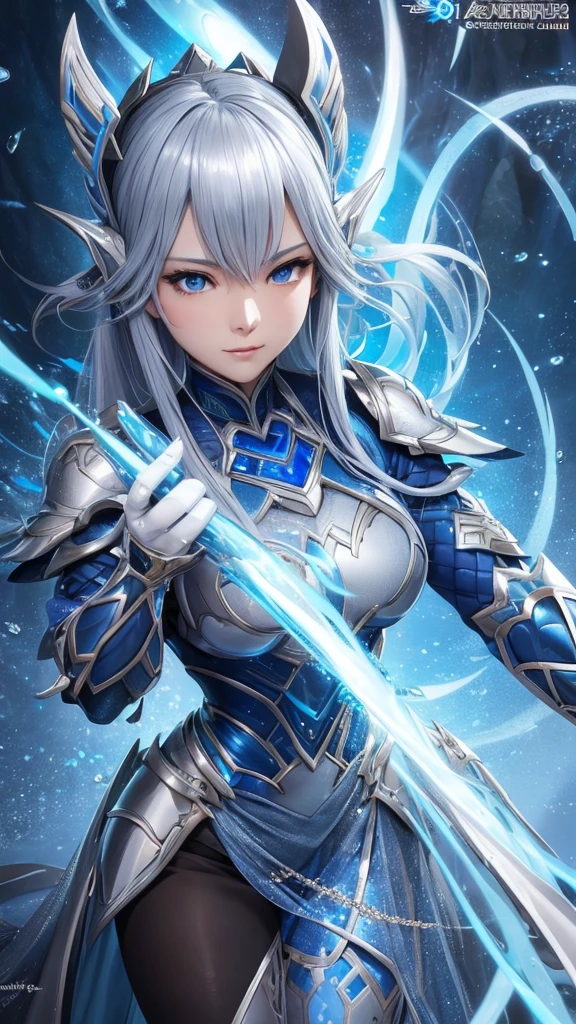a close up of a woman in a silver and blue dress, chengwei pan on artstation, by Yang J, detailed fantasy art, stunning character art, fanart best artstation, epic exquisite character art, beautiful armor, extremely detailed artgerm, detailed digital anime art, artgerm on artstation pixiv, armor girl