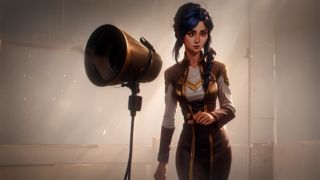 a female character holding a microphone without a background only the character, long hair and very beautiful