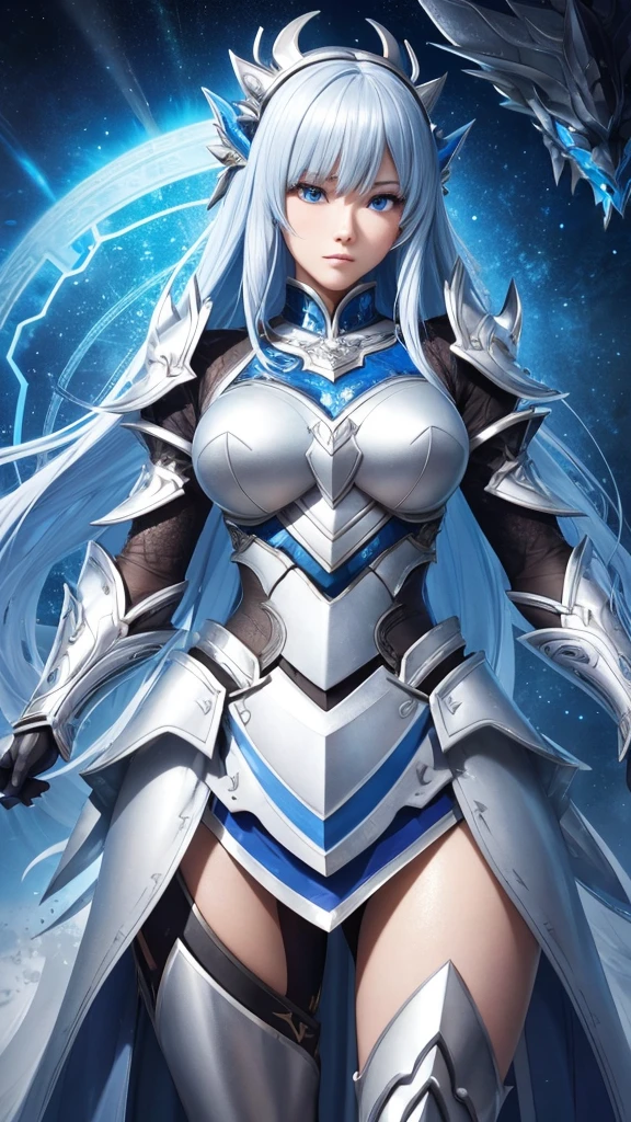 a close up of a woman in a silver and blue dress, chengwei pan on artstation, by Yang J, detailed fantasy art, stunning character art, fanart best artstation, epic exquisite character art, beautiful armor, extremely detailed artgerm, detailed digital anime art, artgerm on artstation pixiv, armor girl
