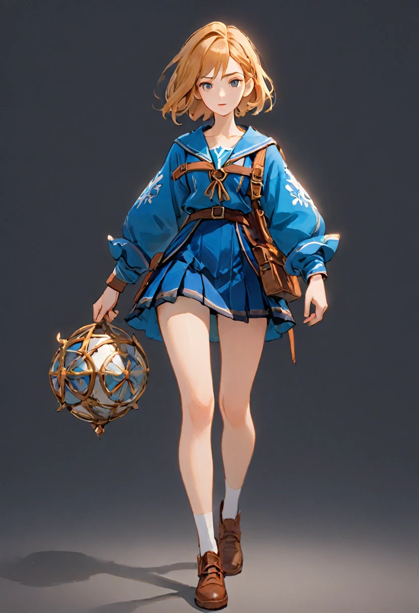 Female Adventurer, cute,whole body, mini skirt,Game Art Style, (masterpiece), Highest quality, High resolution, 4K, 8K, Detailed illustrations, Exquisite detail, Cinema Lighting, Great quality, One girl, a healthy woman, Great shade, Soft lighting, To the camera, Perfect Eyes