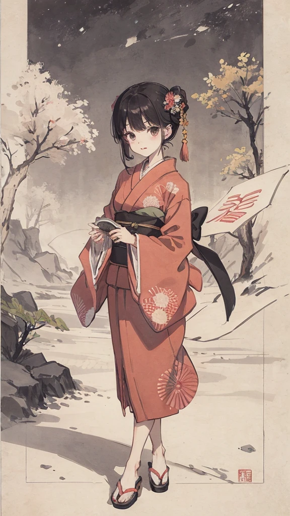 milky way、1 male、1 female、Wearing a Japanese-style kimono、
Men's navy blue kimono、Women's red kimono