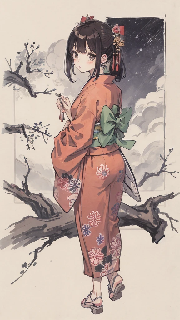milky way、1 male、1 female、Wearing a Japanese-style kimono、