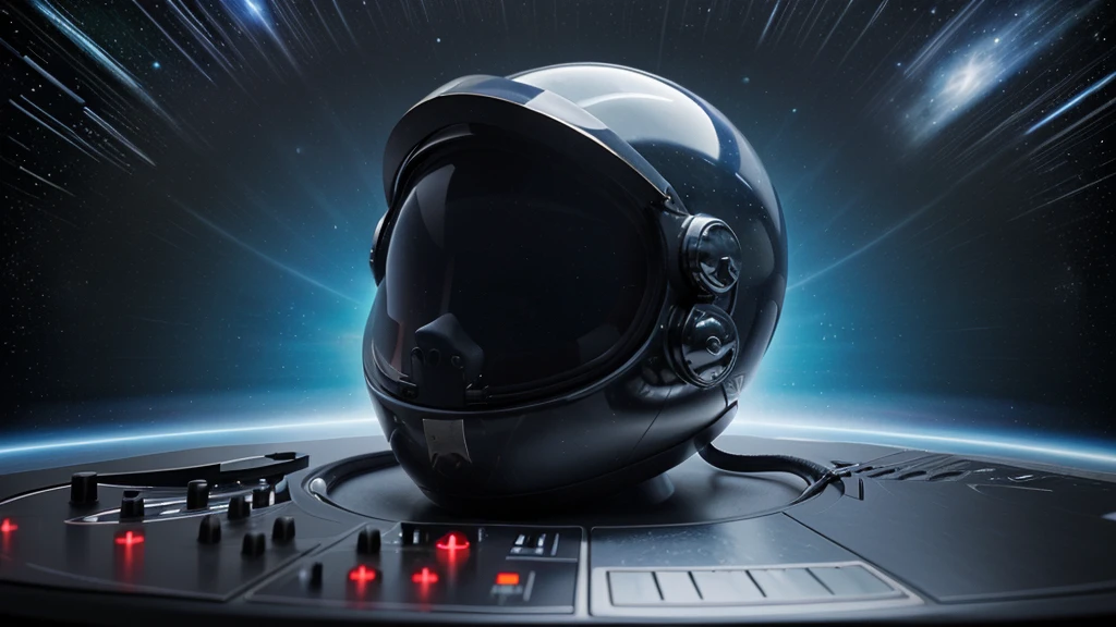 Space dj with closed helmet. Abstract