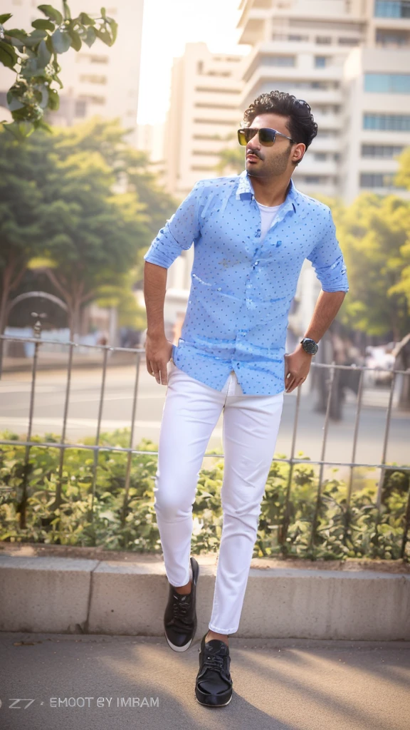 arafed man in a white shirt and blue jeans standing on a sidewalk, with a cool pose, casual photography, full body photogenic shot, candid picture, cool pose, with lovely look, full body picture, stylish pose, casual pose, with accurate face, taken with sony alpha 9, very artistic pose, wearing casual clothing, wearing in shirt, mohamed chahin style background tree dslr blur