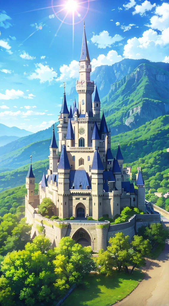 Castle on mountain, sky,sunny day,sunlight