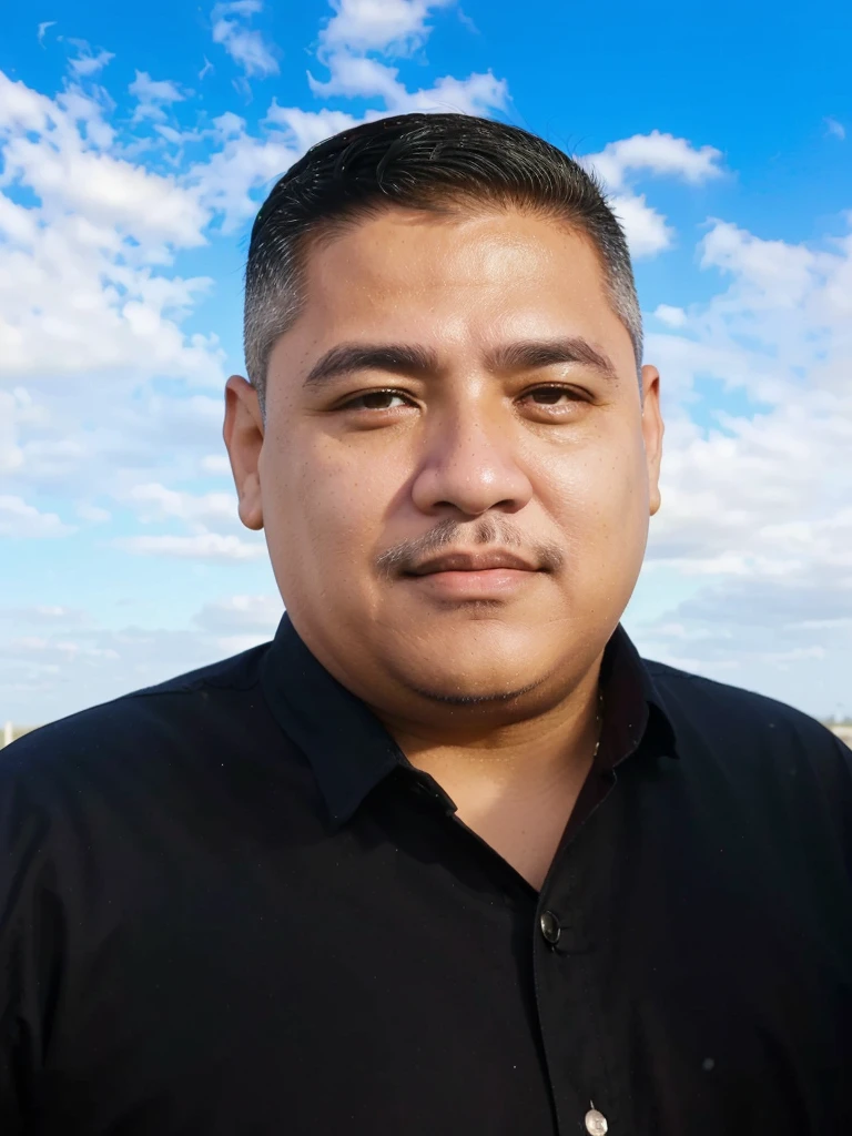 There is a man who is standing in front of a blue sky, eloymorales, Carlos Ortega Elizalde, james zapata, Andres Rios, Luis Nieves Sr., juan diaz canals, herald ortega, victor maristane, salustiano garcia cruz, punishment, mario martinez, alex miranda, alex malveda