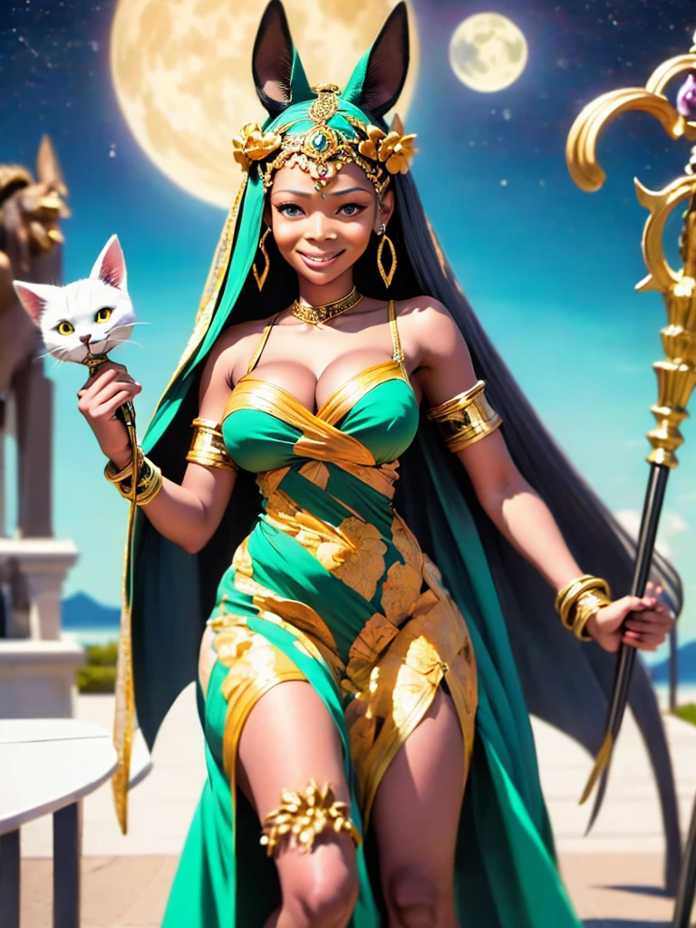 anubon goddess with a staff and a cat in her hands, the god anubis, mystical anubis valkyrie, storm egyptian god, dark skin female goddess of love, anubis, angry god anubis, hecate goddess, goddess of death, lolth, hecate, goddess of the hunt and the moon, photo of ghost of anubis, ancient goddess