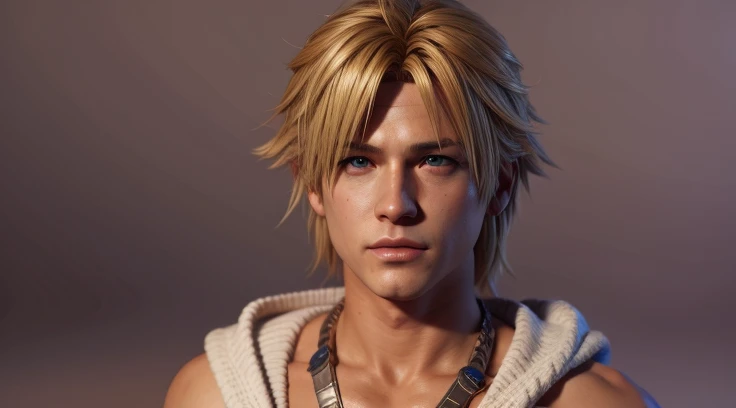 Tidus, Final Fantasy X, blond, adult, realistic lighting, HD, highly detailed, full body