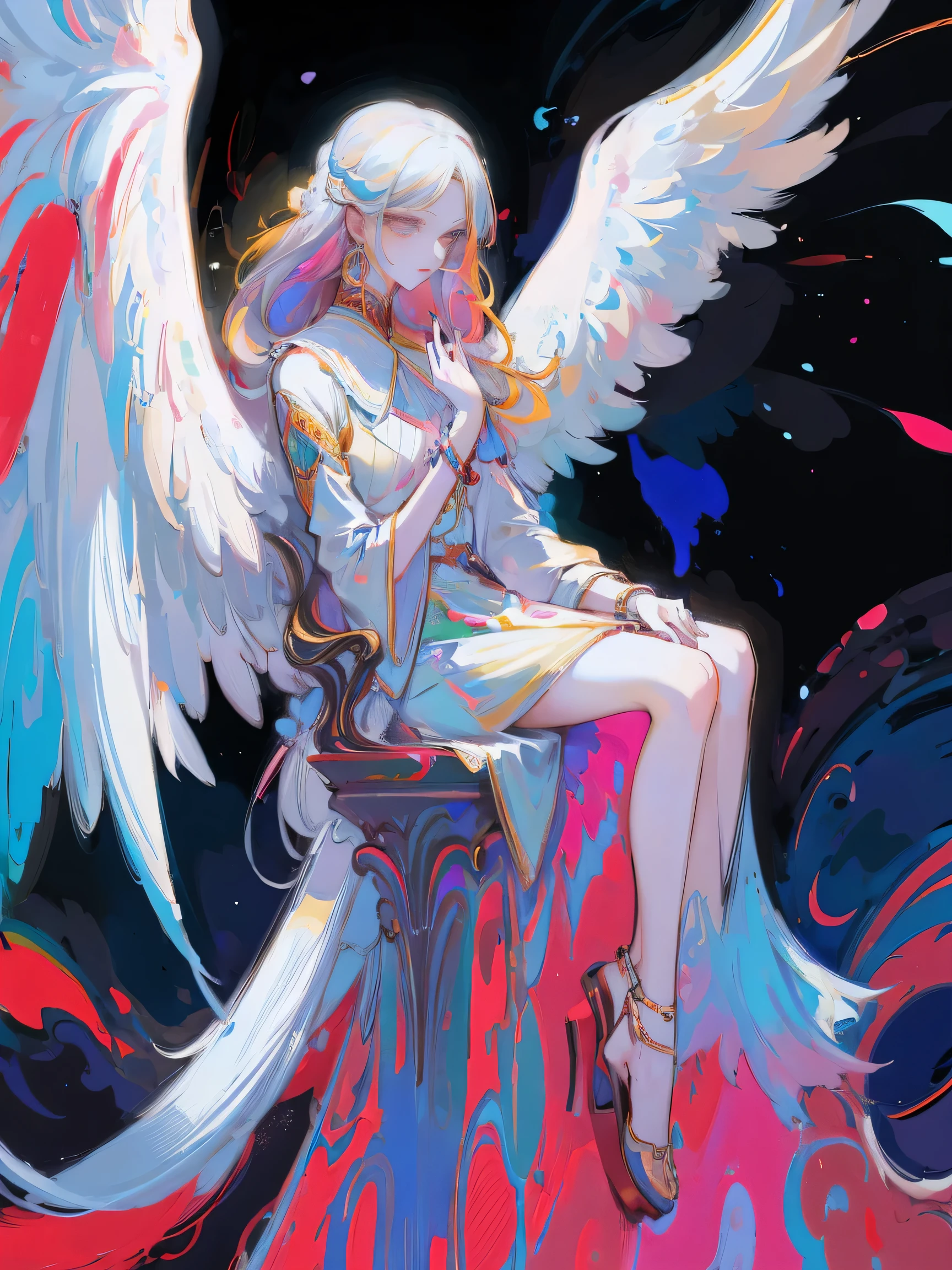 Разработано nty, woman, (angelic), Multi-colored clothes, complex parts, color background, abstract